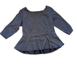 Black White Houndstooth Peplum Top XL